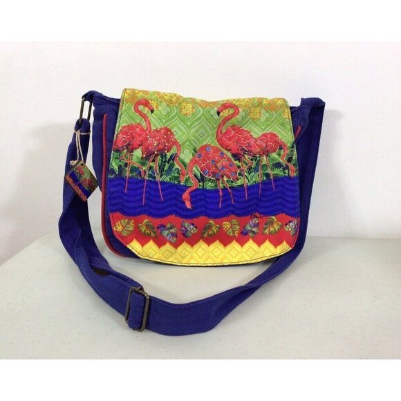 Paul Brent Messenger Bag Purse Tropical Pink Flamingos - Picture 1 of 12